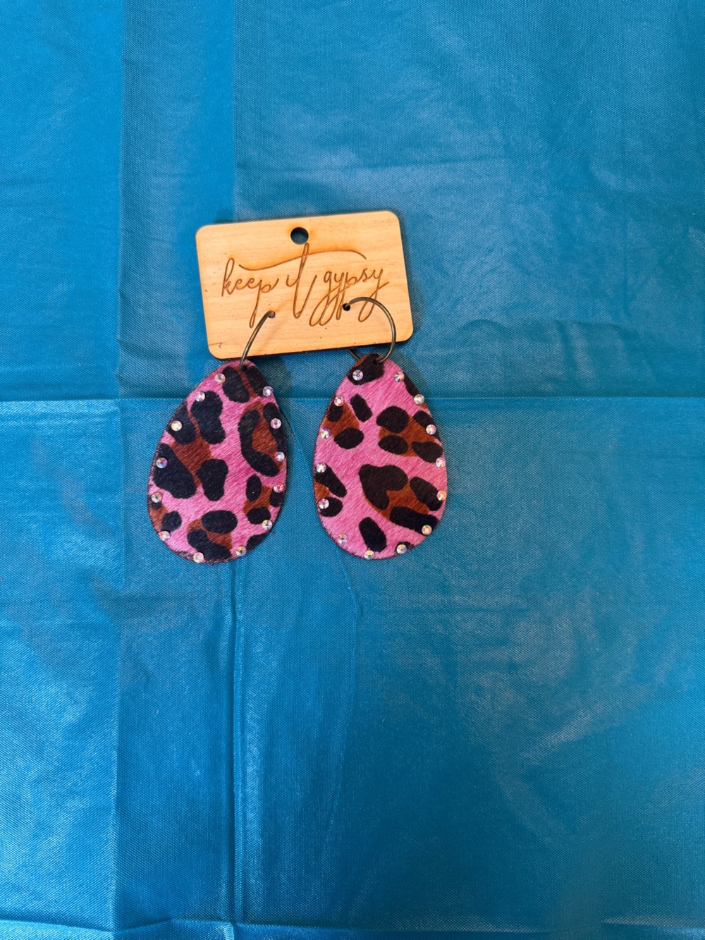 Pink Leopard Teardrop Earrings with Stud Accents